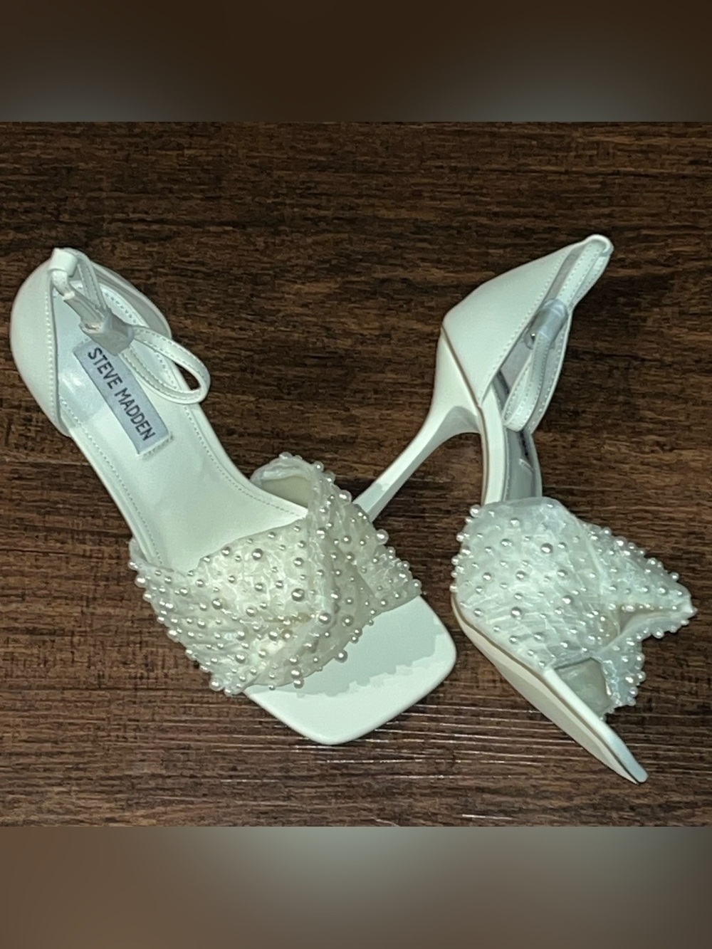 Steve Madden White Pearl-Embellished Heels - Picture 1 of 6